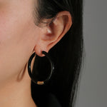 Enamel Hinge Hoops | 38mm 18k Gold Plated, Black Enamel