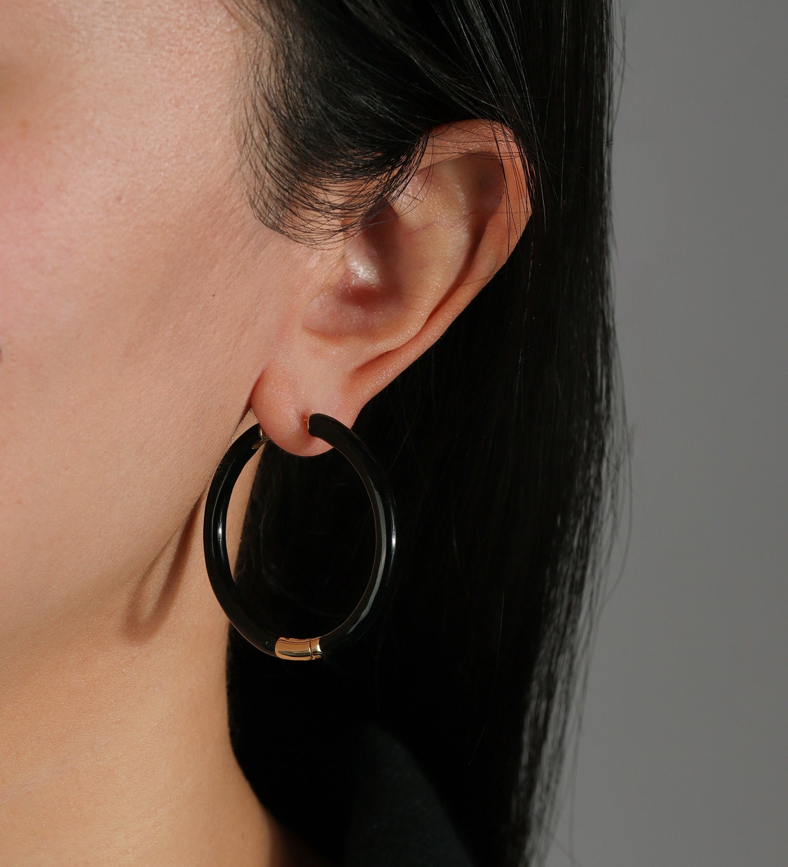 Enamel Hinge Hoops | 38mm 18k Gold Plated, Black Enamel