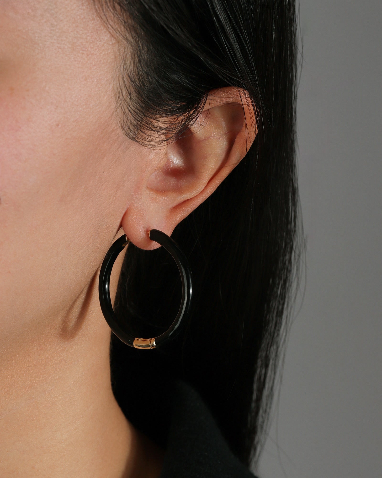 Enamel Hinge Hoops | 38mm 18k Gold Plated, Black Enamel