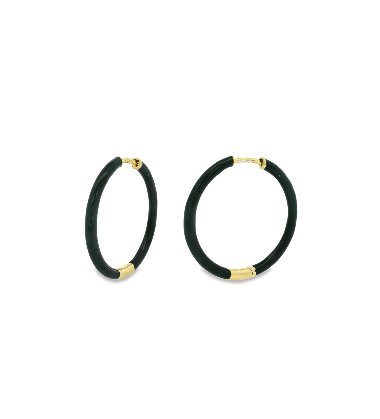 Baseline-Enamel Hinge Hoops | 38mm-Earrings-18k Gold Plated, Black Enamel-Blue Ruby Jewellery-Vancouver Canada