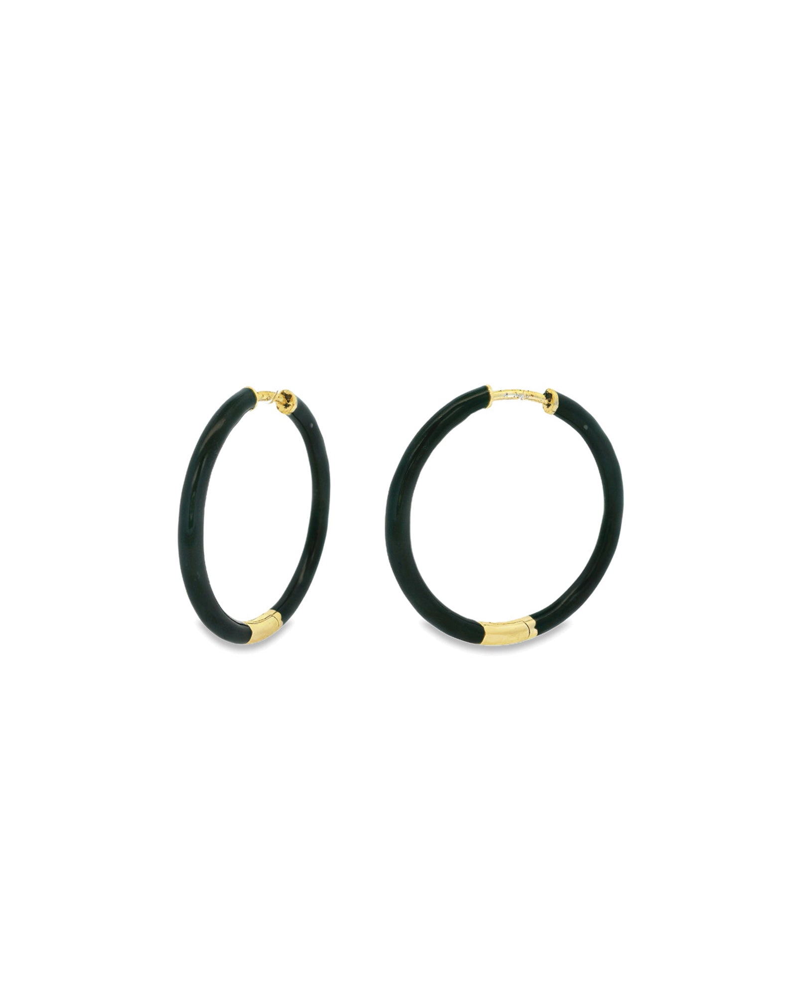 Baseline-Enamel Hinge Hoops | 38mm-Earrings-18k Gold Plated, Black Enamel-Blue Ruby Jewellery-Vancouver Canada