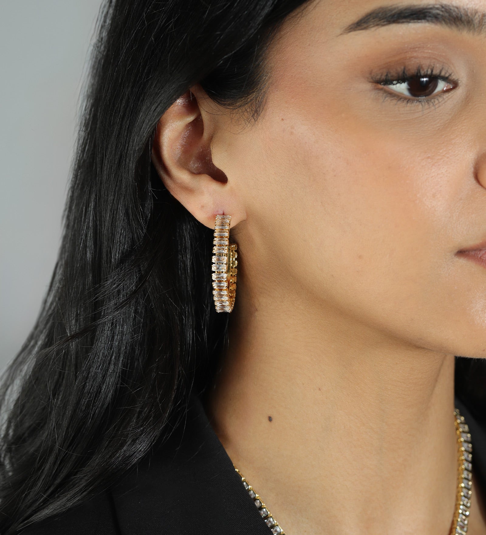 Baguette CZ Hoops | 35mm 18k Gold Plated, Cubic Zirconia