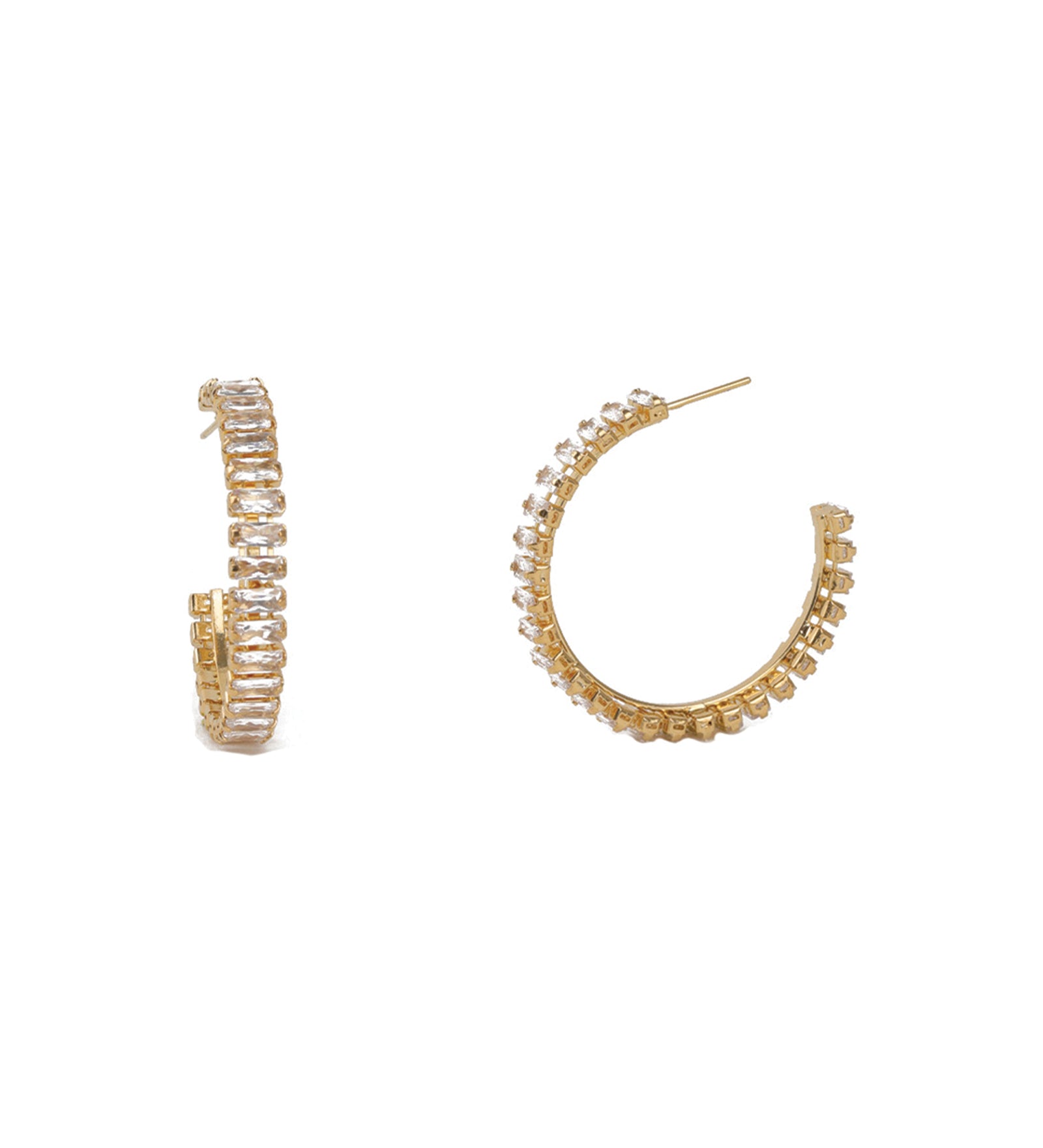 Baseline-Baguette CZ Hoops | 35mm-Earrings-18k Gold Plated, Cubic Zirconia-Blue Ruby Jewellery-Vancouver Canada