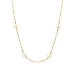 Pearl Station Necklace 18k Gold Plated, White Pearl