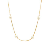 Pearl Station Necklace 18k Gold Plated, White Pearl