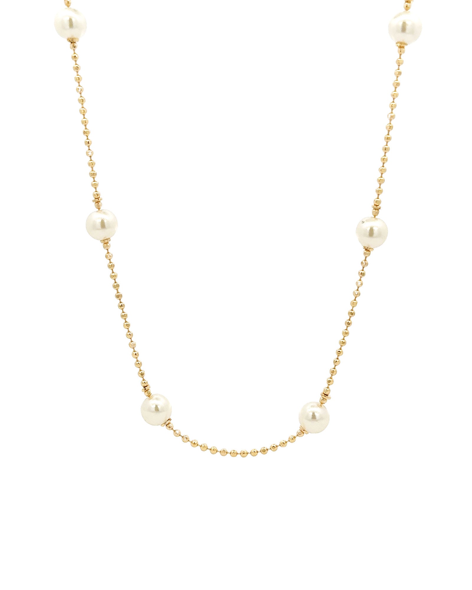 Pearl Station Necklace 18k Gold Plated, White Pearl