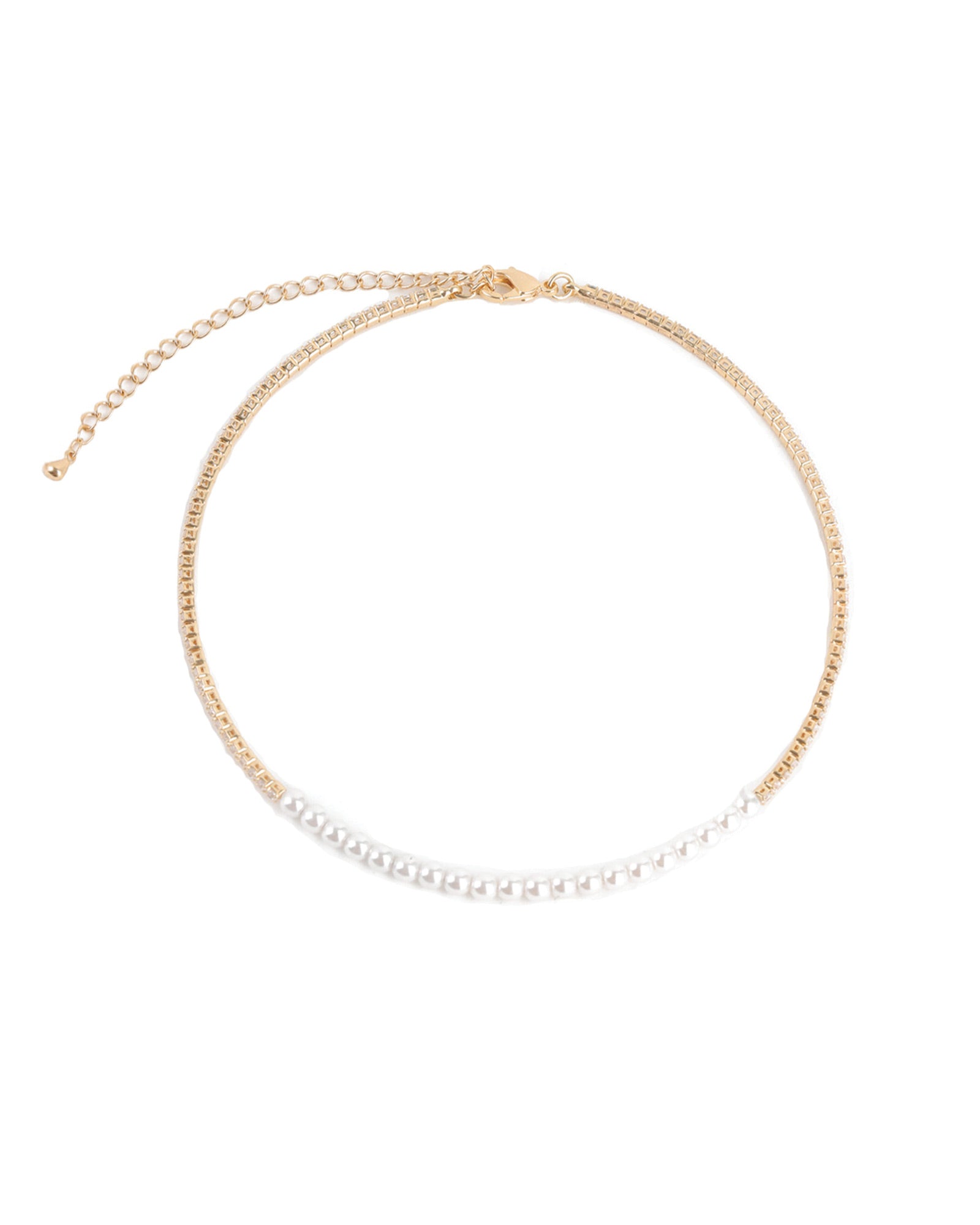 Baseline-Pearl CZ Choker-Necklaces-18k Gold Plated, Cubic Zirconia-Blue Ruby Jewellery-Vancouver Canada