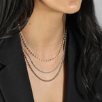 3 Row Pearl Bead Chain Necklace Rhodium Plated, White Pearl