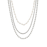 Baseline-3 Row Pearl Bead Chain Necklace-Necklaces-Rhodium Plated, White Pearl-Blue Ruby Jewellery-Vancouver Canada