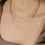 3 Row Ball Disc Necklace Rhodium Plated