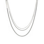 3 Row Ball Disc Necklace Rhodium Plated