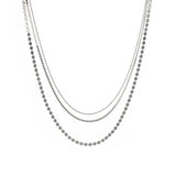 3 Row Ball Disc Necklace Rhodium Plated