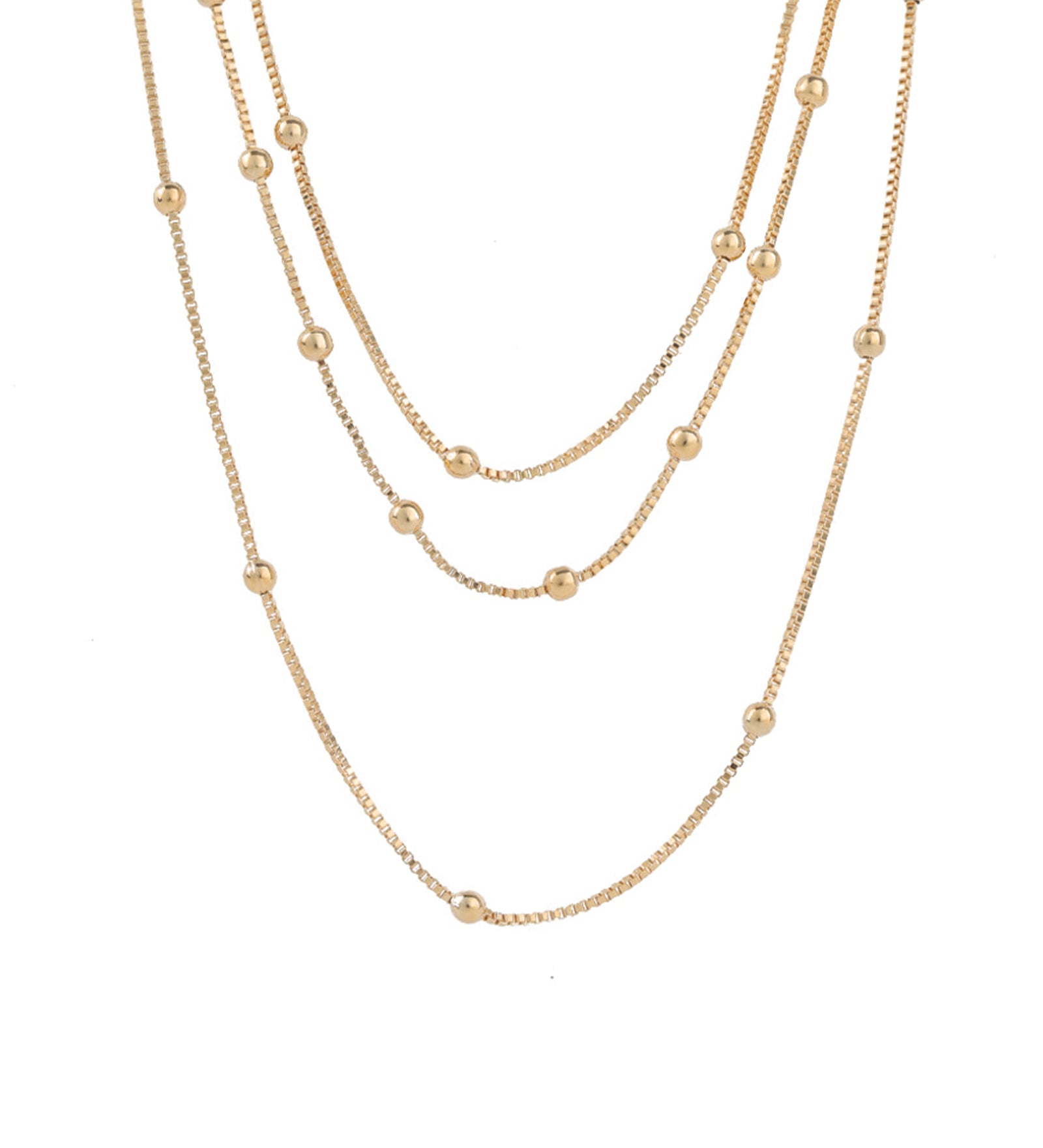 Baseline-3 Row Ball Station Necklace-Necklaces-18k Gold Plated-Blue Ruby Jewellery-Vancouver Canada