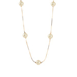 Long Pearl Station Necklace 18k Gold Plated, White Pearl