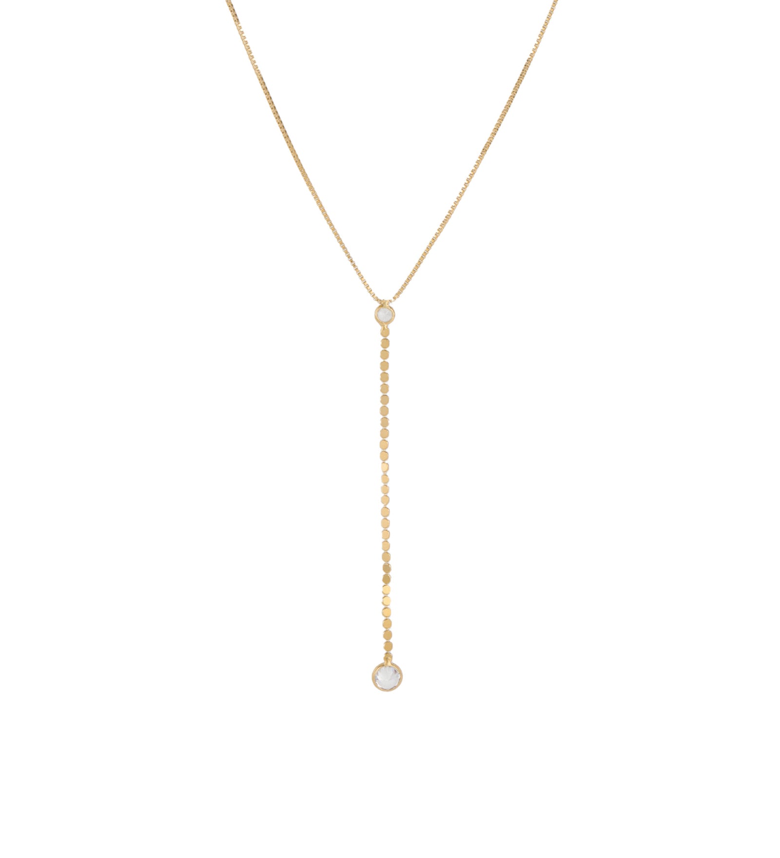 Baseline-CZ Drop Y Necklace-Necklaces-18k Gold Plated, Cubic Zirconia-Blue Ruby Jewellery-Vancouver Canada