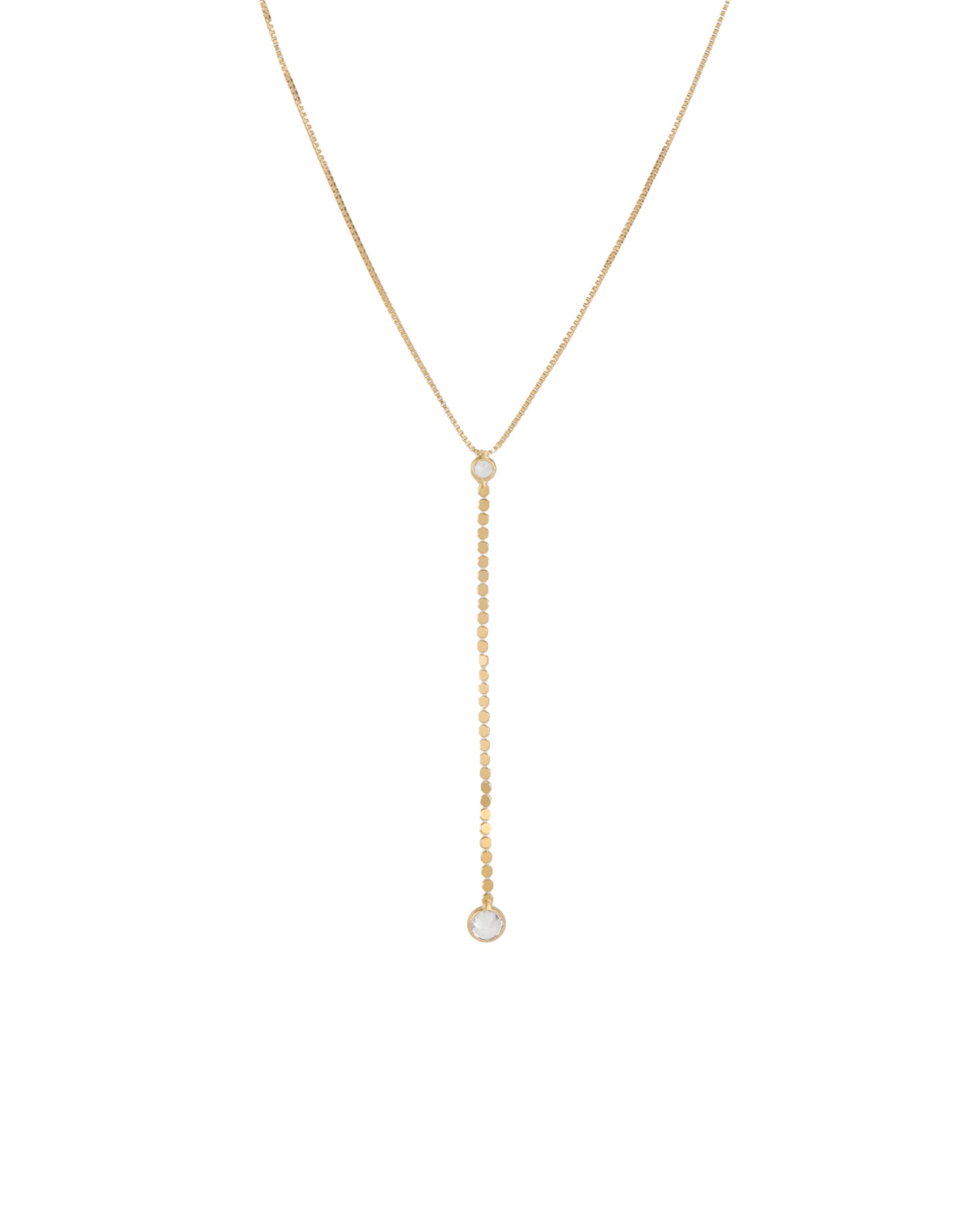 Baseline-CZ Drop Y Necklace-Necklaces-18k Gold Plated, Cubic Zirconia-Blue Ruby Jewellery-Vancouver Canada