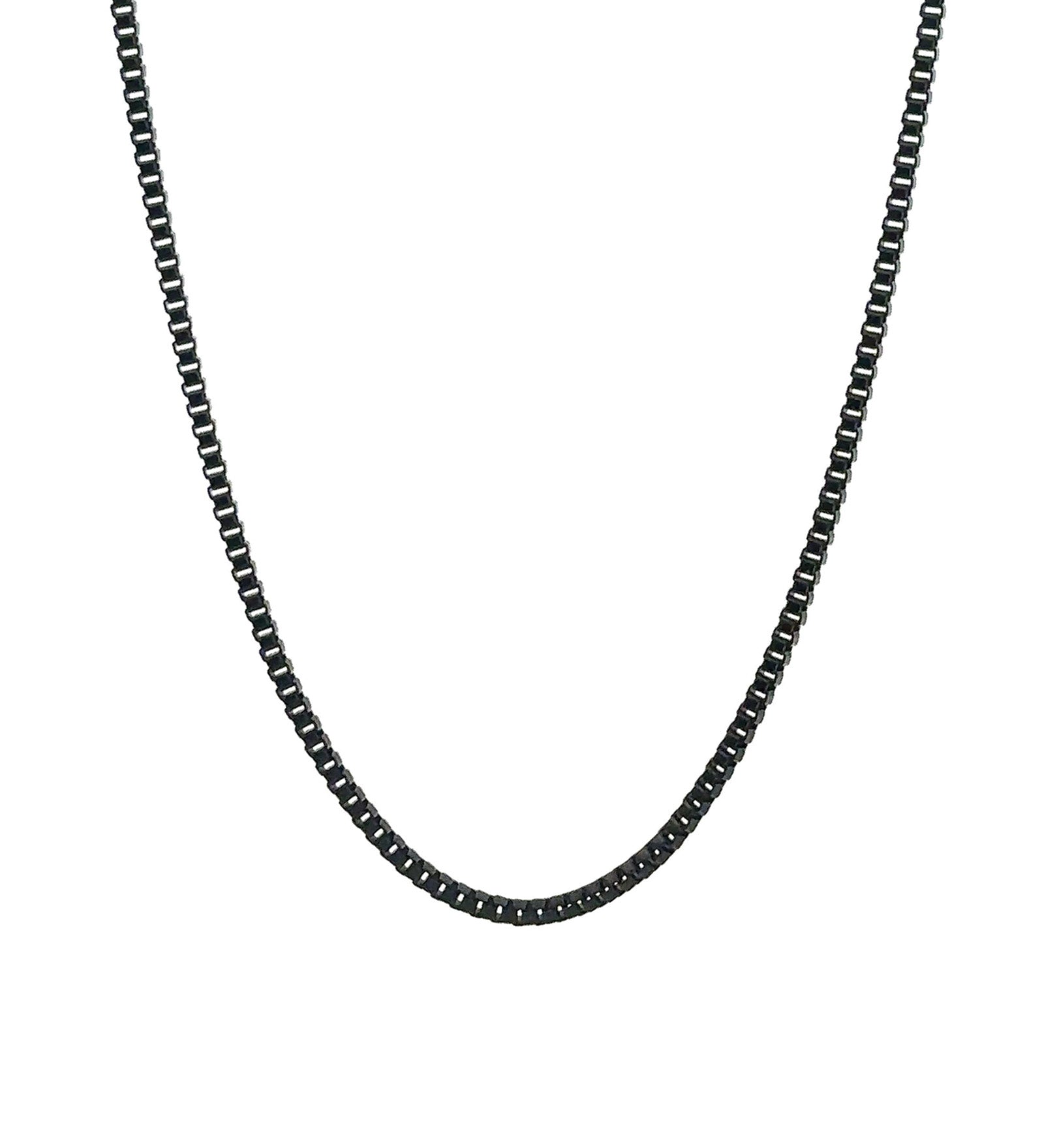 Box Enamel Necklace 18k Gold Plated, Black Enamel