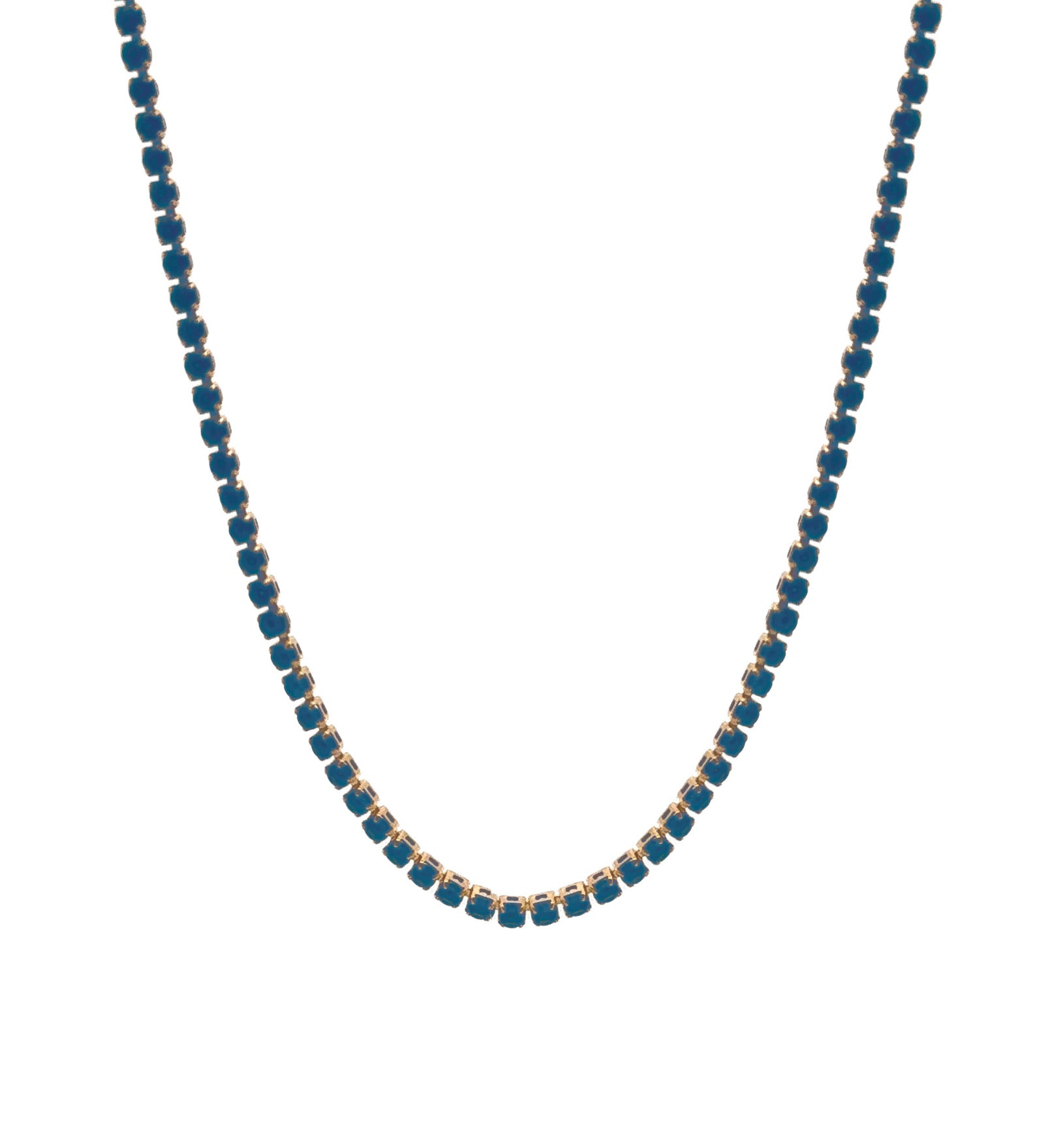 Baseline-Tennis CZ Necklace | 2mm-Necklaces-18k Gold Plated, Dark Blue Cubic Zirconia-Blue Ruby Jewellery-Vancouver Canada