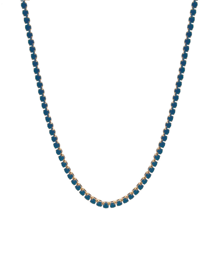 Baseline-Tennis CZ Necklace | 2mm-Necklaces-18k Gold Plated, Dark Blue Cubic Zirconia-Blue Ruby Jewellery-Vancouver Canada