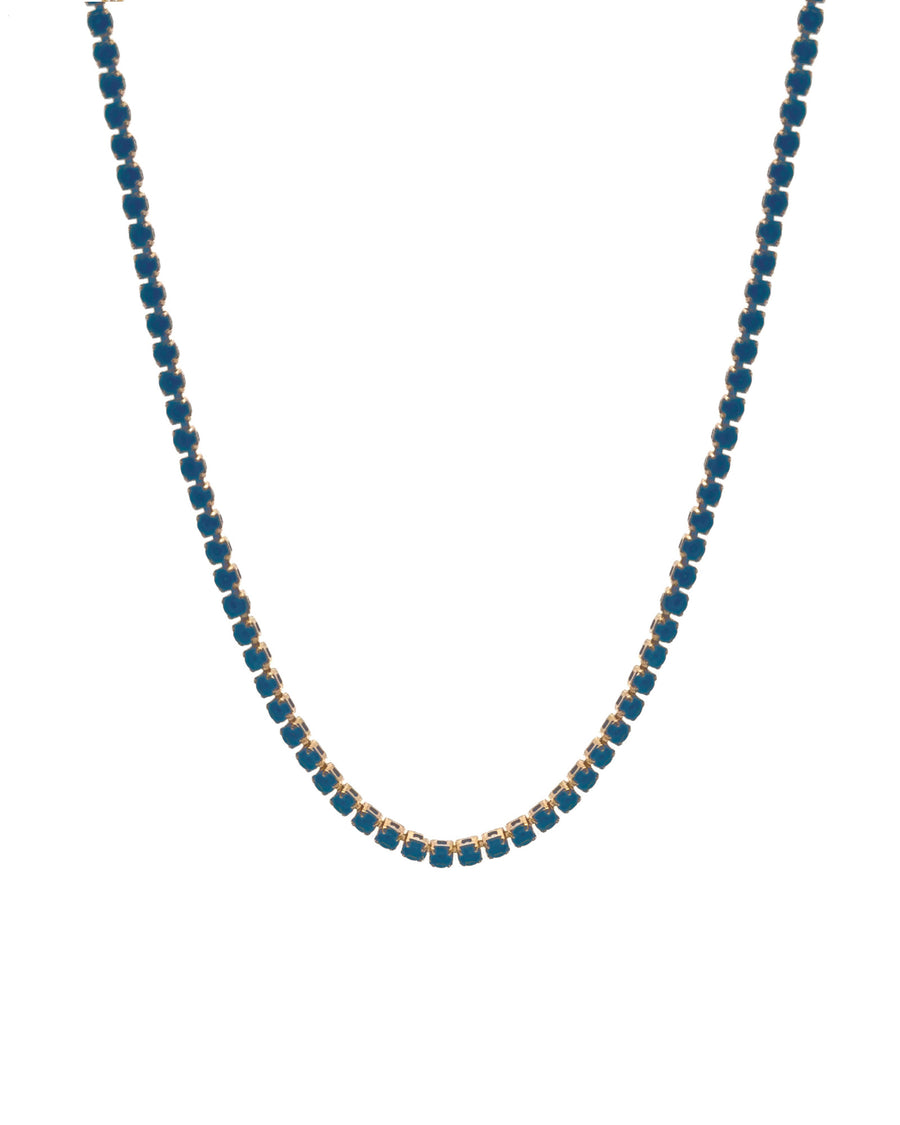 Baseline-Tennis CZ Necklace | 2mm-Necklaces-18k Gold Plated, Dark Blue Cubic Zirconia-Blue Ruby Jewellery-Vancouver Canada