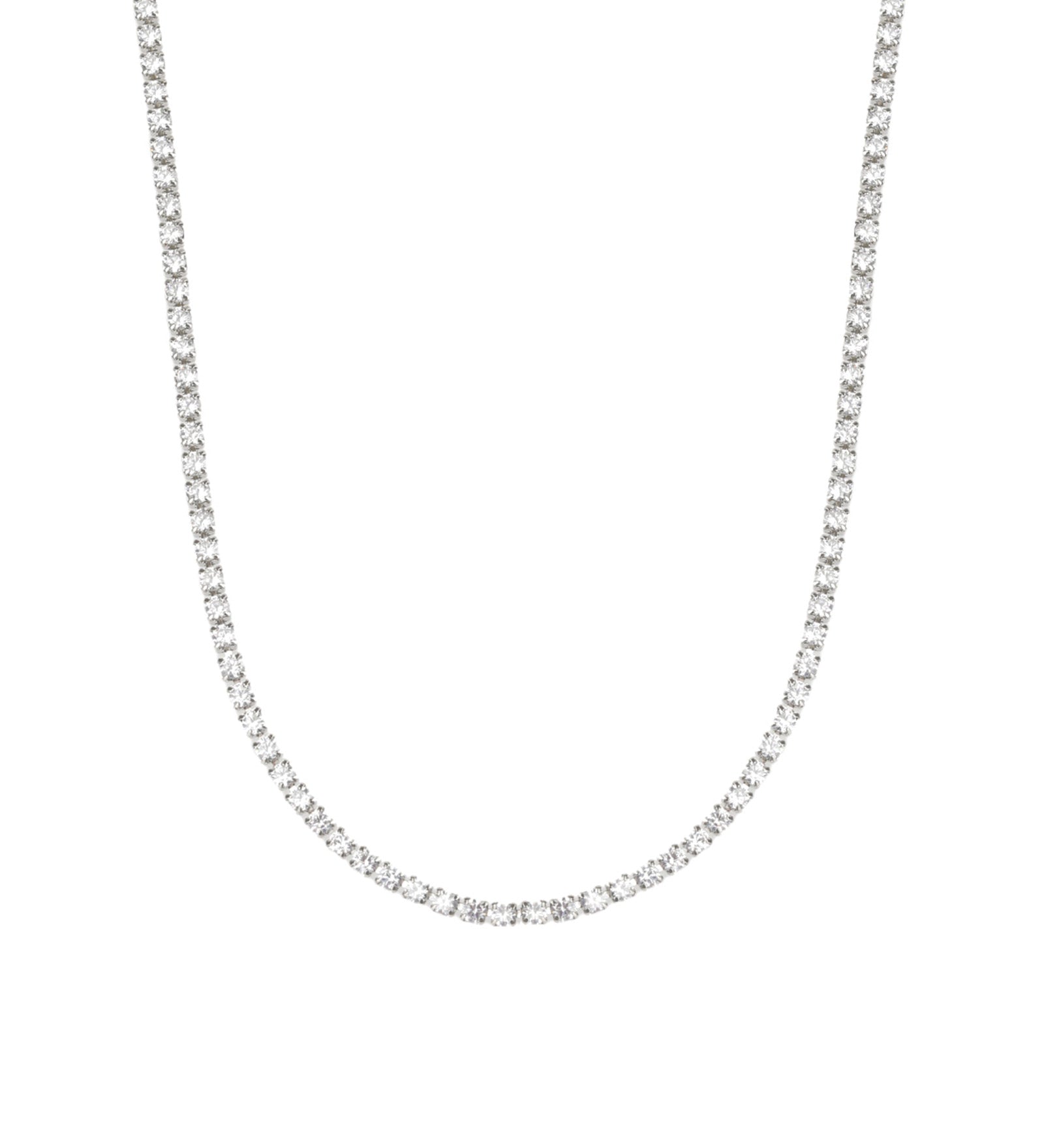 Baseline-Tennis CZ Necklace | 2mm-Necklaces-Rhodium Plated, Cubic Zirconia-Blue Ruby Jewellery-Vancouver Canada