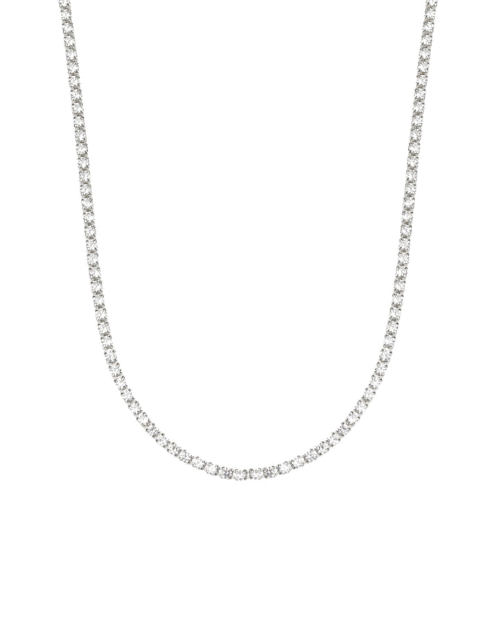 Baseline-Tennis CZ Necklace | 2mm-Necklaces-Rhodium Plated, Cubic Zirconia-Blue Ruby Jewellery-Vancouver Canada