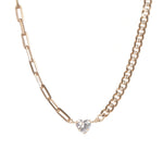 Heart CZ Curb Paperclip Necklace 18k Gold Plated, Cubic Zirconia