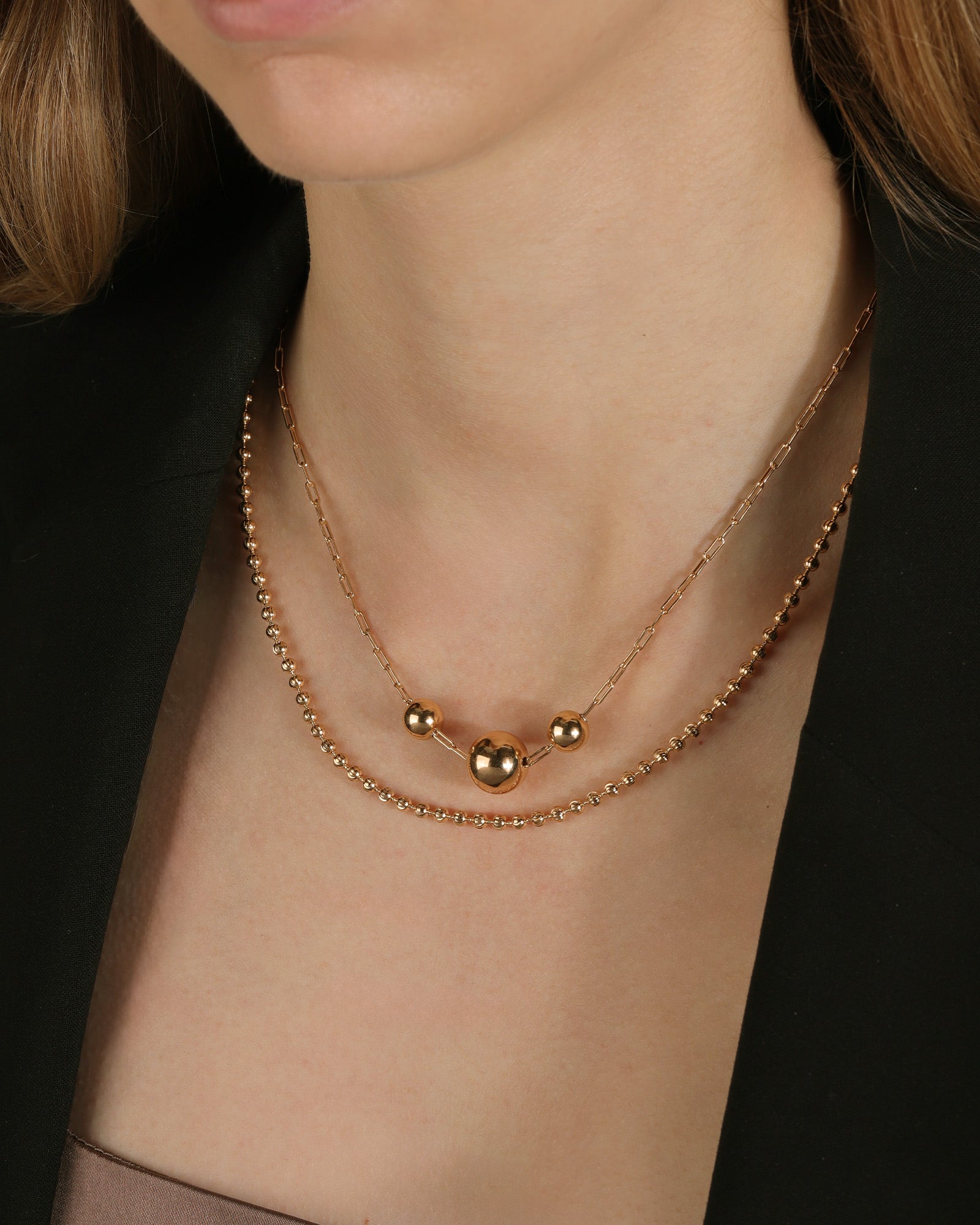 3 Ball Paperclip Chain Necklace 18k Gold Plated