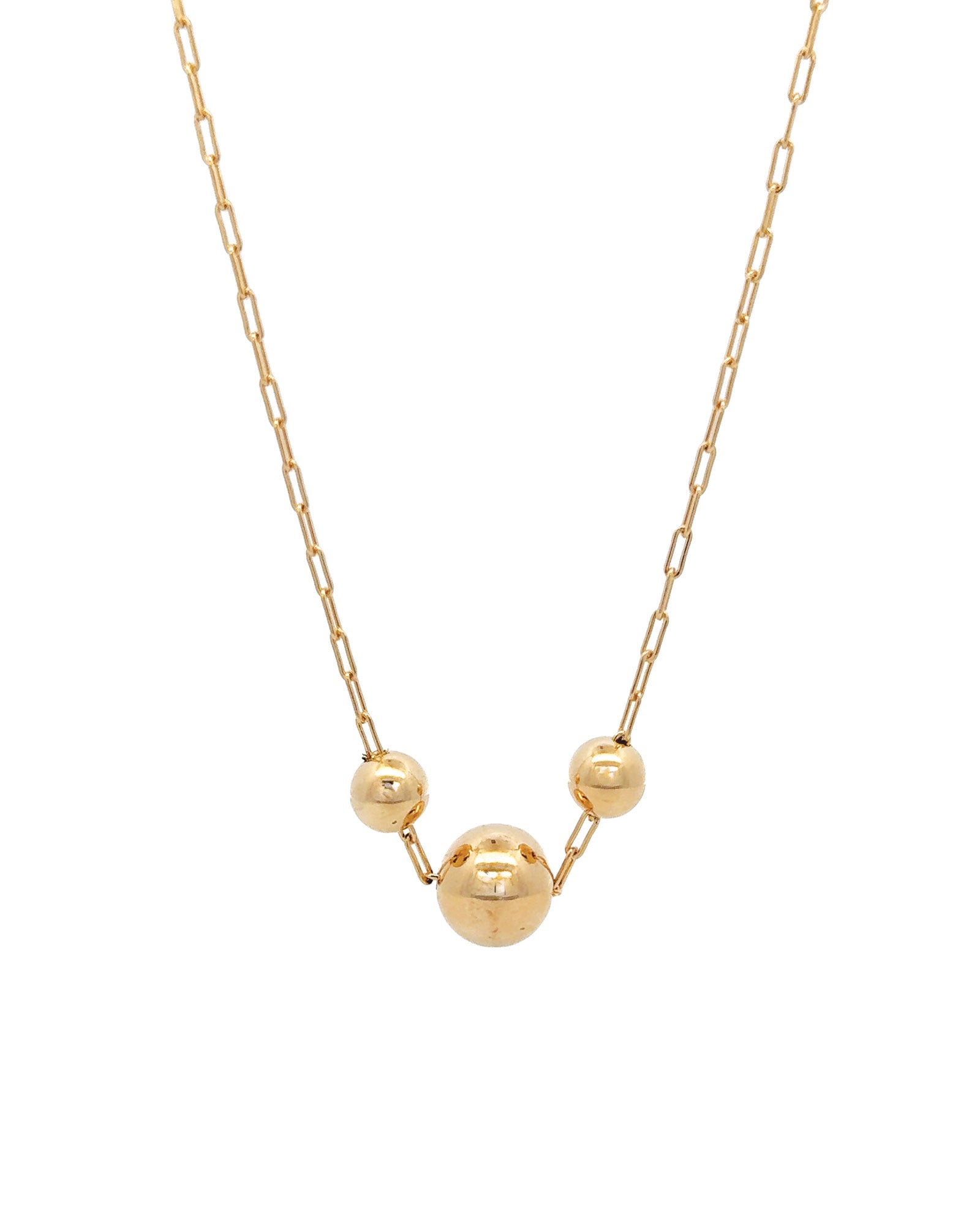 3 Ball Paperclip Chain Necklace 18k Gold Plated