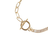 Half Baguette Oval Link Necklace 18k Gold Plated, Cubic Zirconia