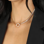 Half Baguette Oval Link Necklace 18k Gold Plated, Cubic Zirconia