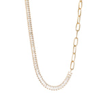 Half Baguette Oval Link Necklace 18k Gold Plated, Cubic Zirconia