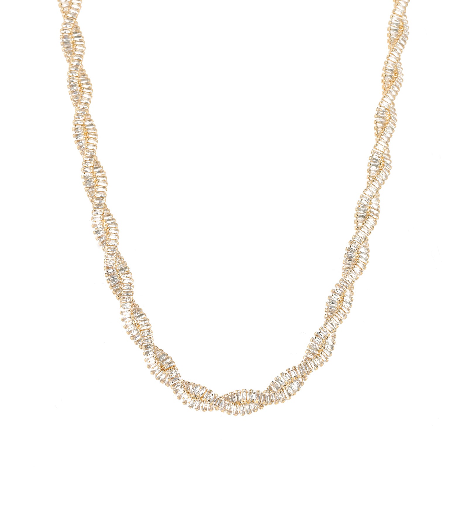 Baseline-Baguette Two Row Twist Necklace-Necklaces-18k Gold Plated, Cubic Zirconia-Blue Ruby Jewellery-Vancouver Canada