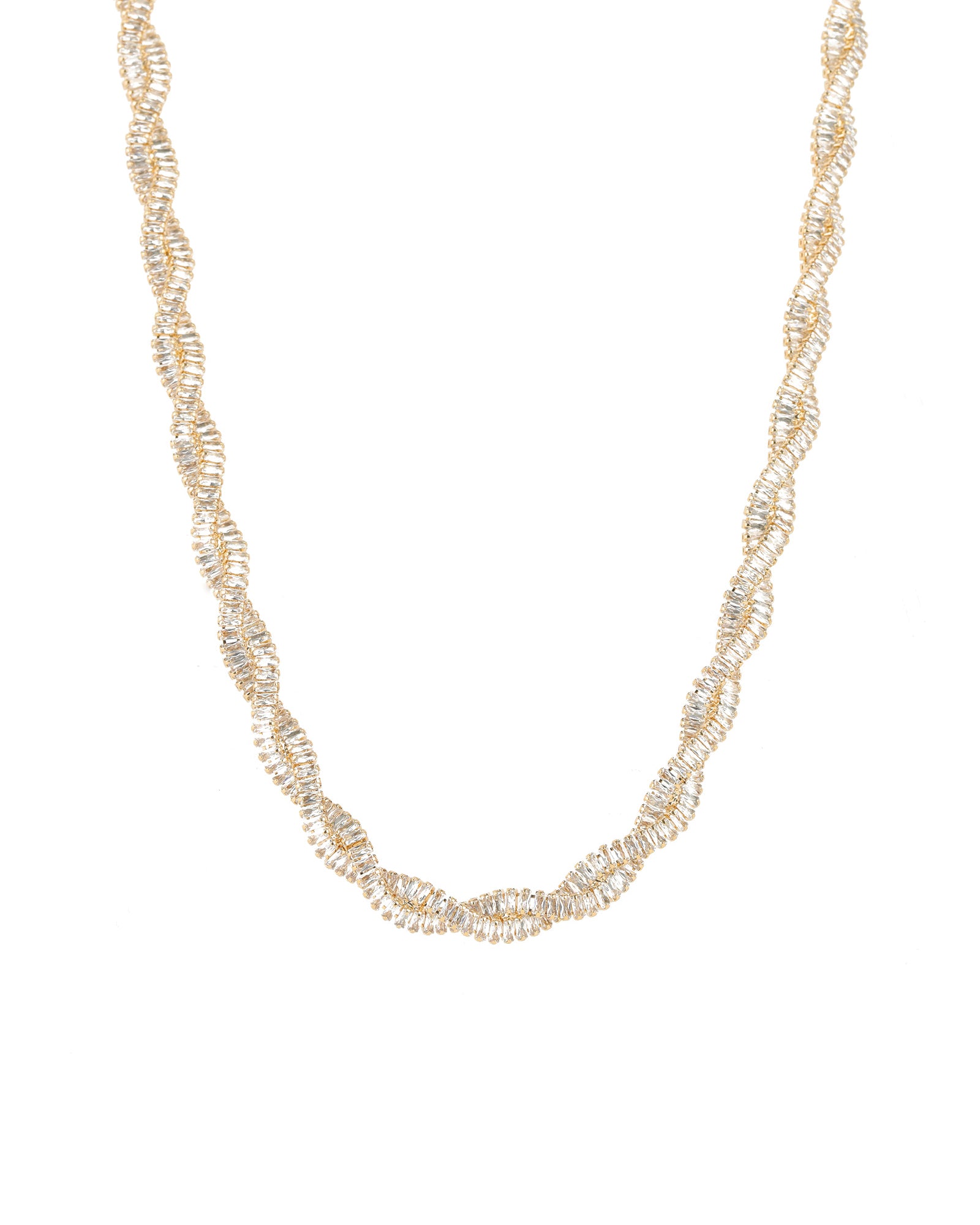 Baseline-Baguette Two Row Twist Necklace-Necklaces-18k Gold Plated, Cubic Zirconia-Blue Ruby Jewellery-Vancouver Canada