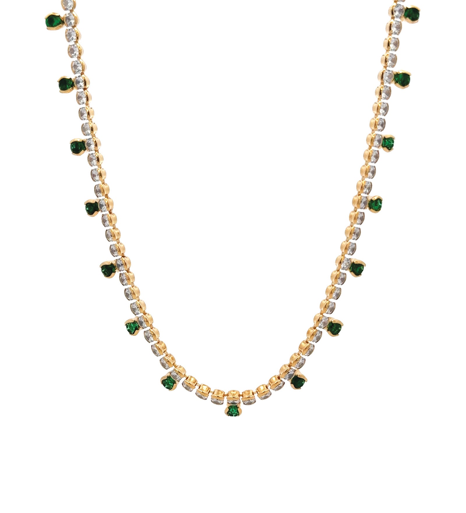 Fringe CZ Necklace 18k Gold Plated, Green Cubic Zirconia