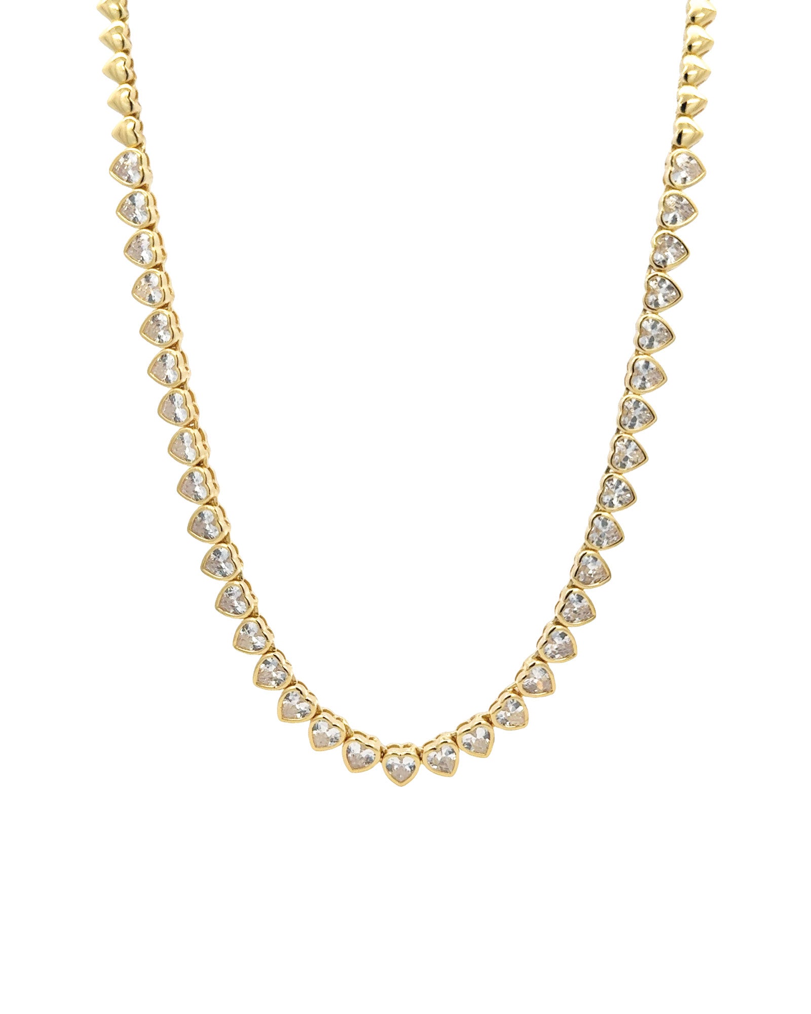 Tennis Heart CZ Necklace | 5mm 18k Gold Plated, Cubic Zirconia