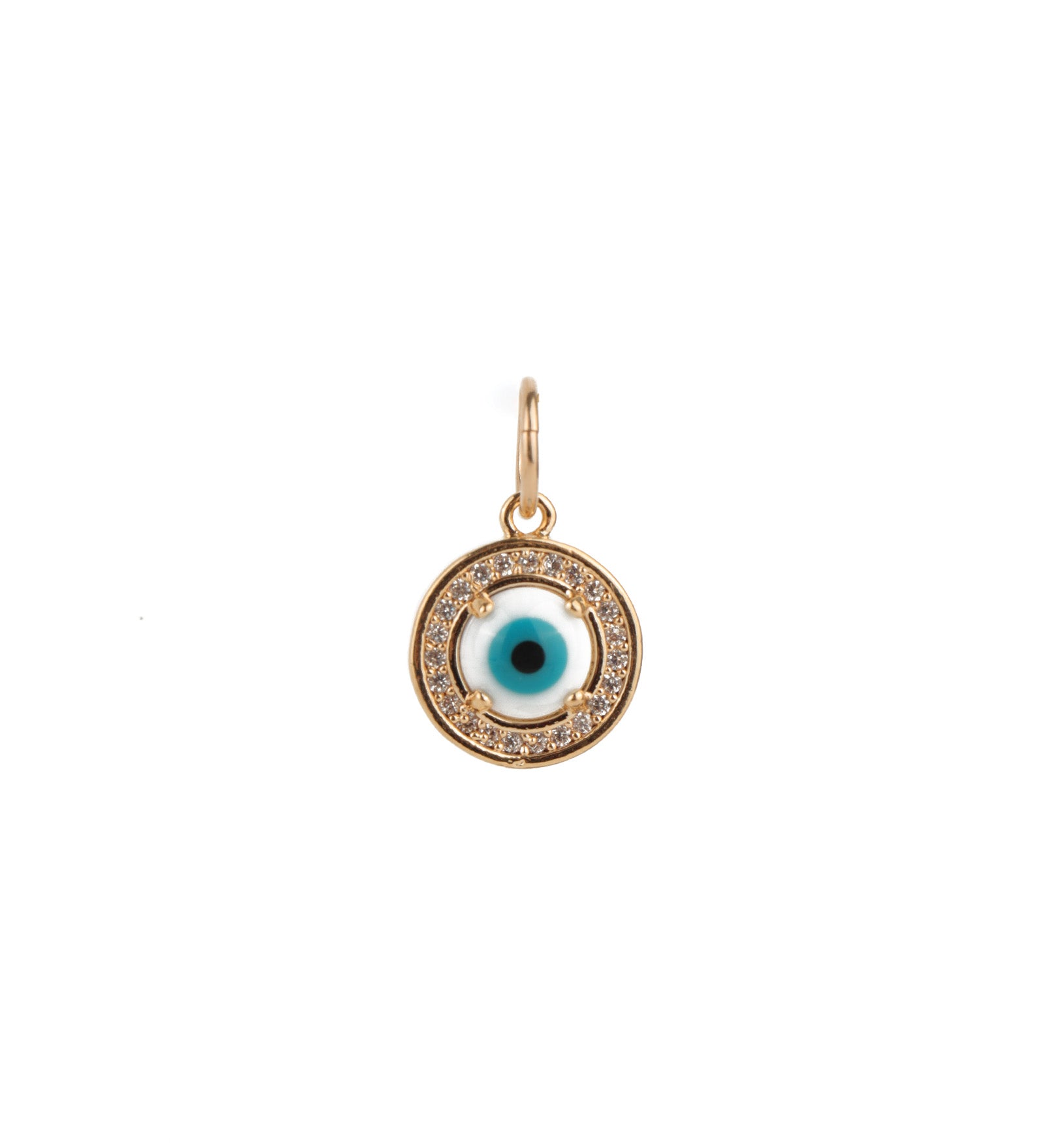 Round Evil Eye Pavé Charm 18k Gold Plated, Cubic Zirconia