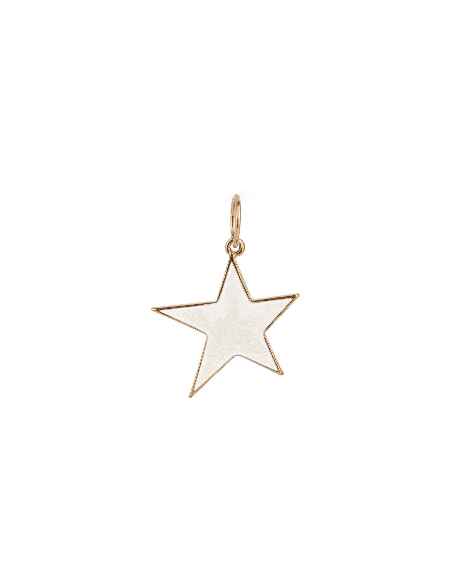 Large Star Enamel Charm 18k Gold Plated, White Enamel