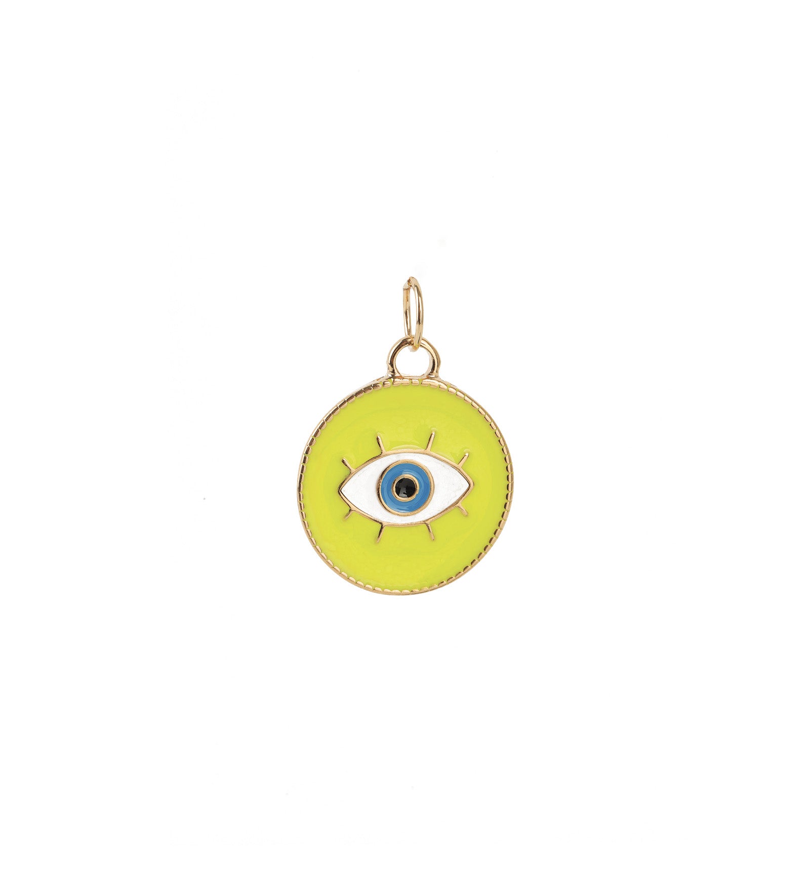 Evil Eye Round Enamel Charm 18k Gold Plated, Neon Yellow Enamel