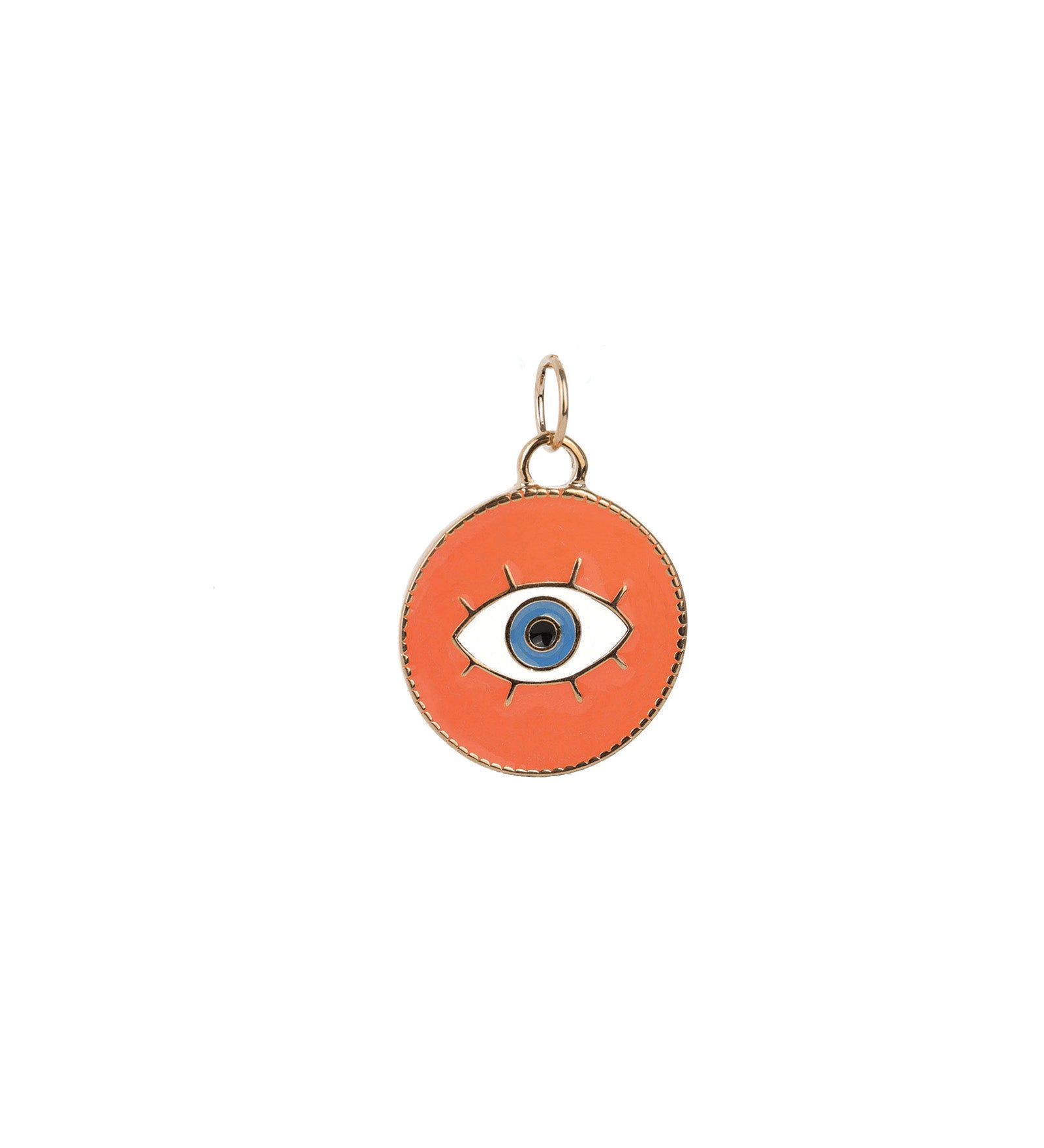 Evil Eye Round Enamel Charm 18k Gold Plated, Orange Enamel