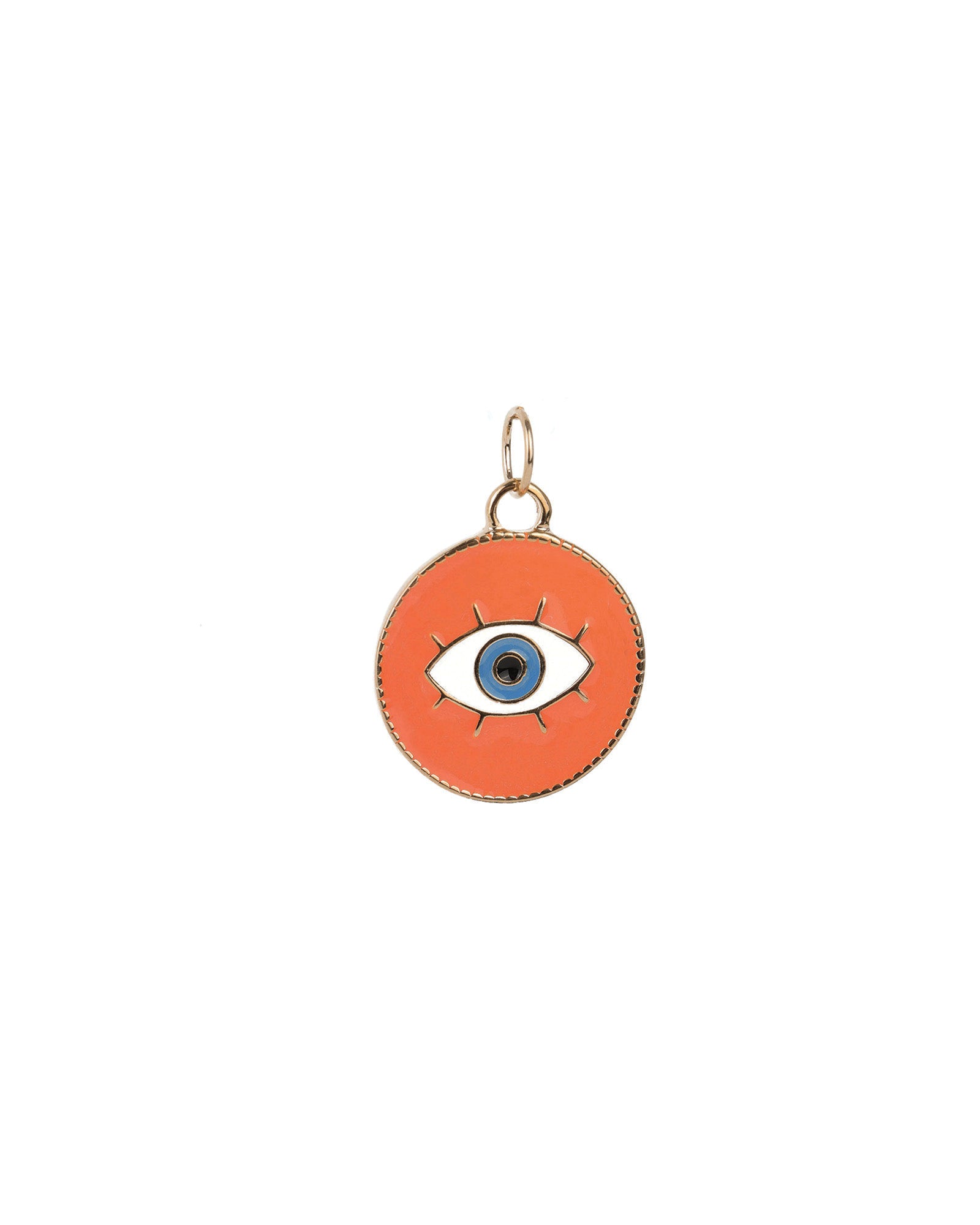 Evil Eye Round Enamel Charm 18k Gold Plated, Orange Enamel