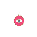 Evil Eye Round Enamel Charm 18k Gold Plated, Hot Pink Enamel