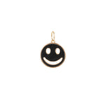 Round Smiley Face Enamel Charm 18k Gold Plated, Black Enamel