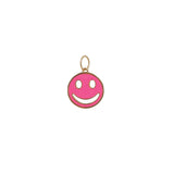 Round Smiley Face Enamel Charm 18k Gold Plated, Hot Pink Enamel