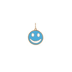 Round Smiley Face Enamel Charm 18k Gold Plated, Blue Enamel