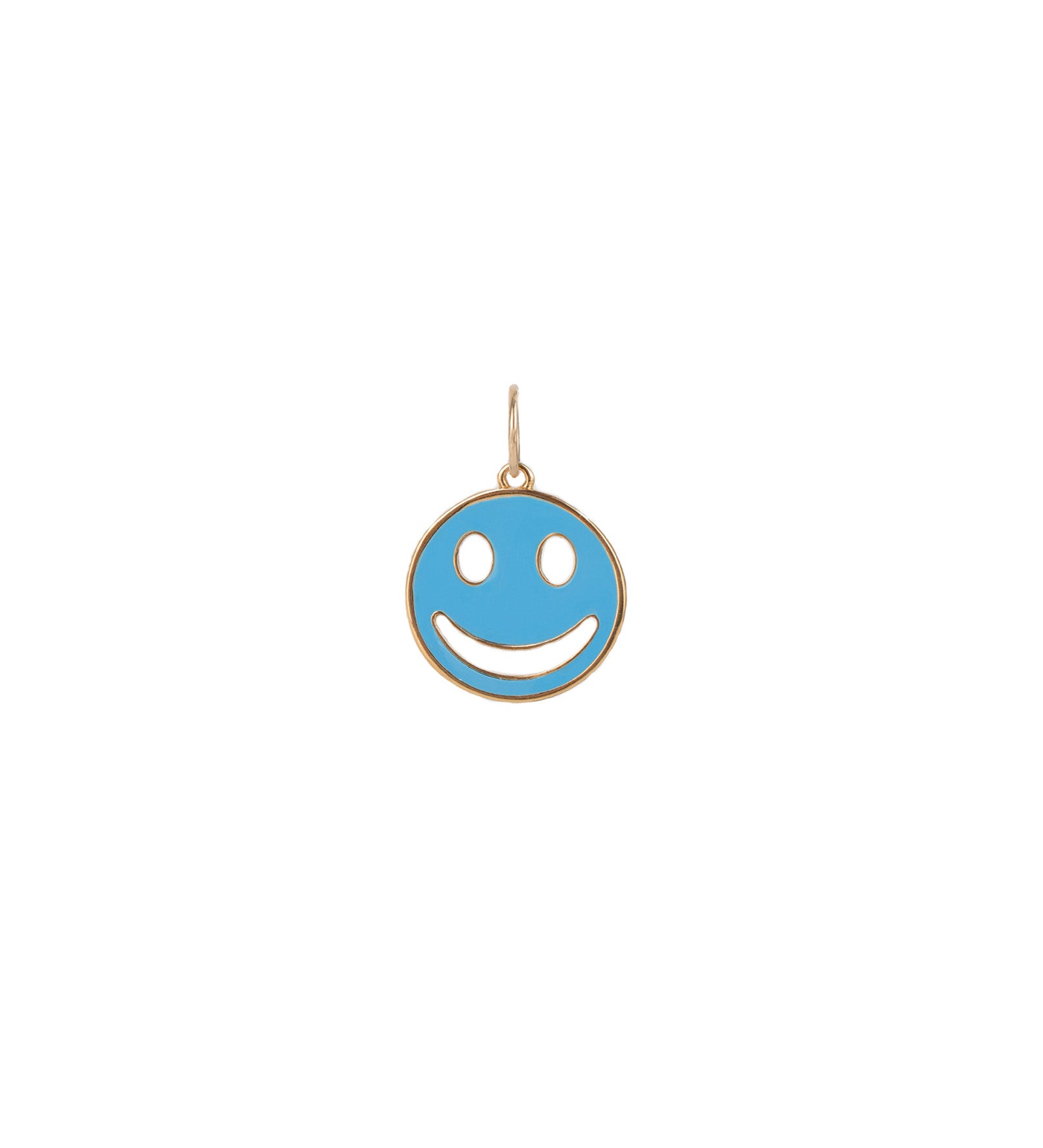 Round Smiley Face Enamel Charm 18k Gold Plated, Blue Enamel