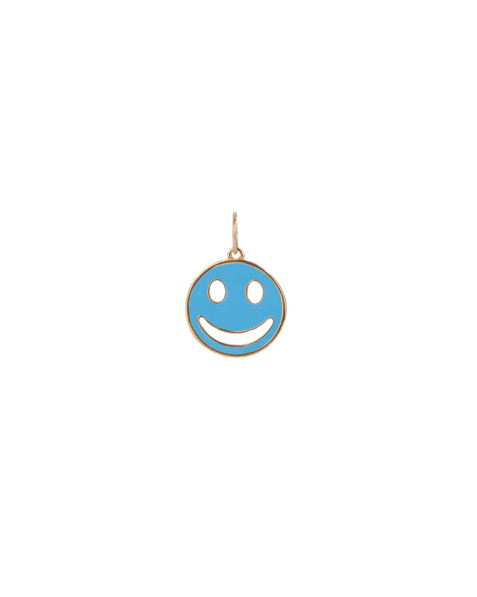 Round Smiley Face Enamel Charm 18k Gold Plated, Blue Enamel