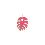 Leaf Enamel Charm 18k Gold Plated, Hot Pink Enamel