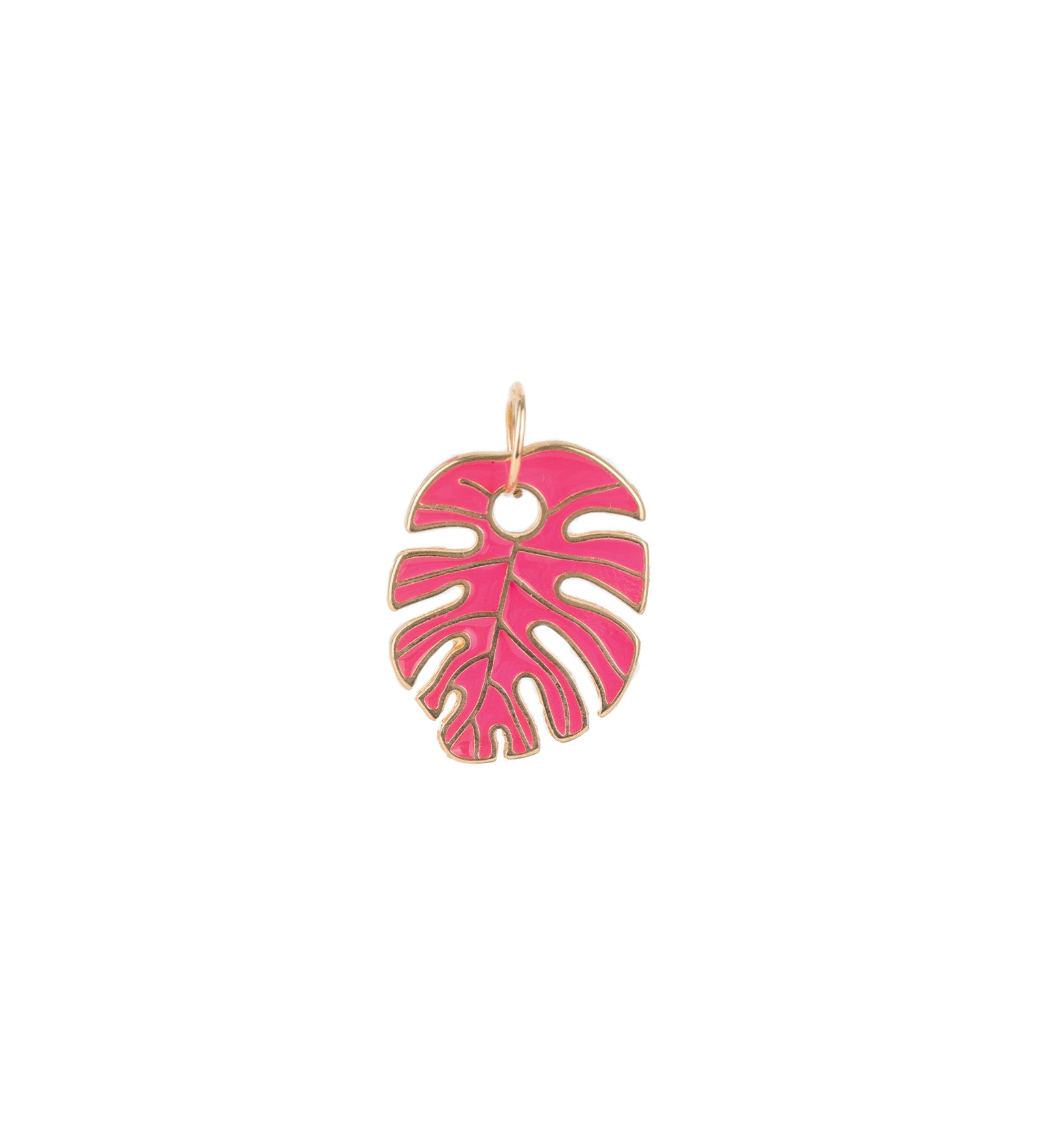 Leaf Enamel Charm 18k Gold Plated, Hot Pink Enamel