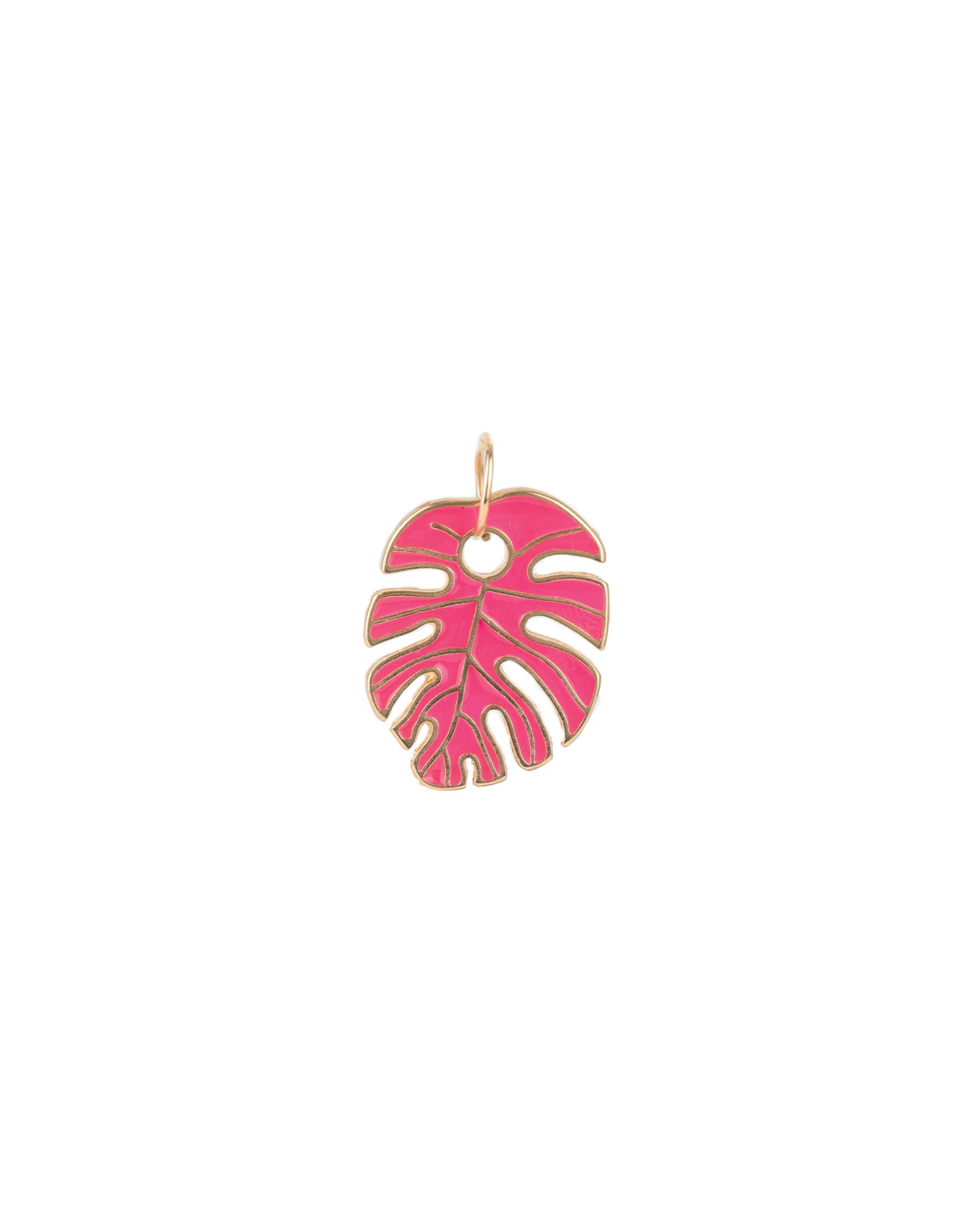 Leaf Enamel Charm 18k Gold Plated, Hot Pink Enamel